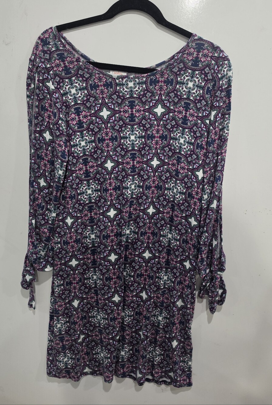 Pixley Anthropologie Geometric Dress 3/4 split sleeve Sz L Boho